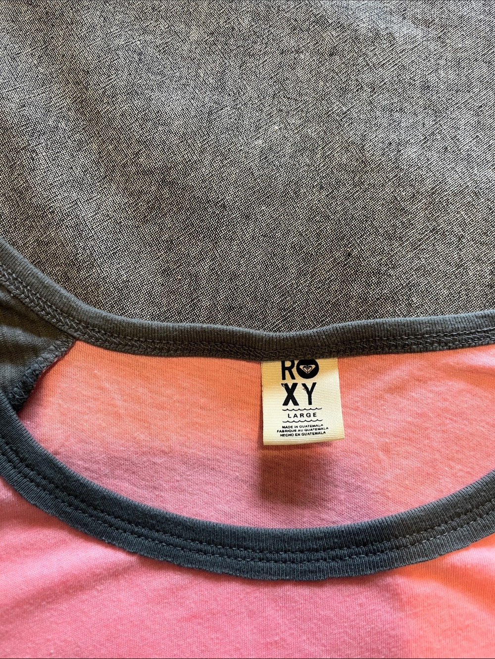 Roxy Coral and Gray Surf Raglan Long-Sleeve Tee Size L Cotton /Polyester - Picture 2 of 7